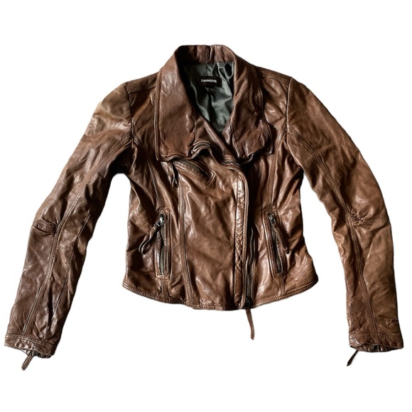 Danier Genuine Brown Leather Jacket with zipper. Fitted - Picture 3 of 7
